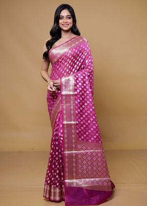 Pink Kora Silk Saree With Blouse Piece