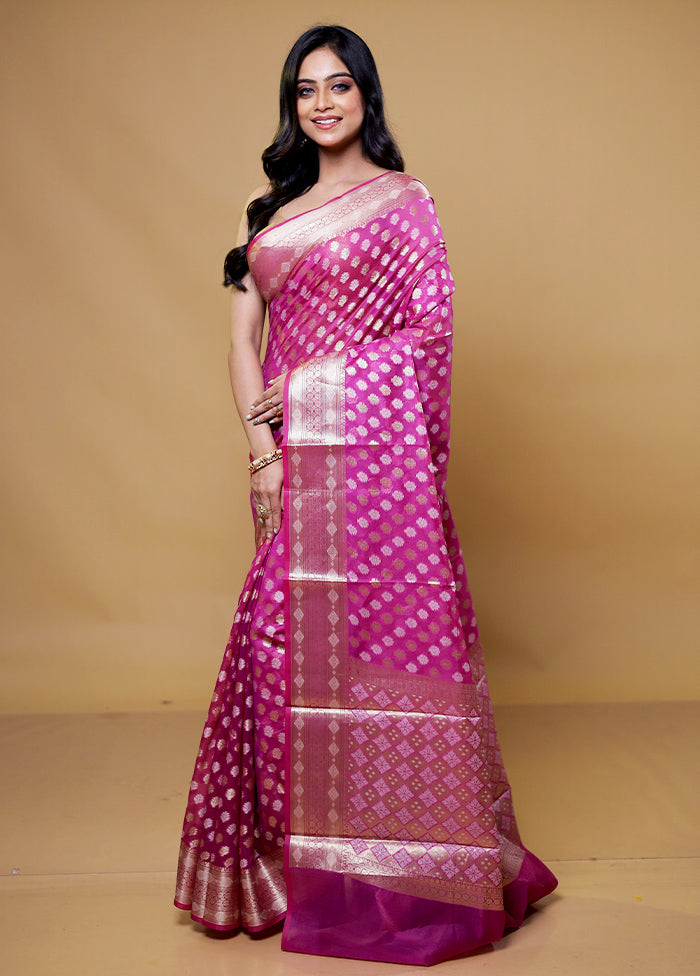 Pink Kora Silk Saree With Blouse Piece