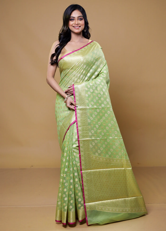 Green Kora Silk Saree With Blouse Piece