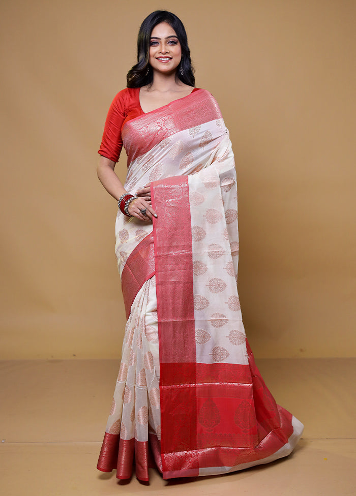 White Cotton Saree With Blouse Piece