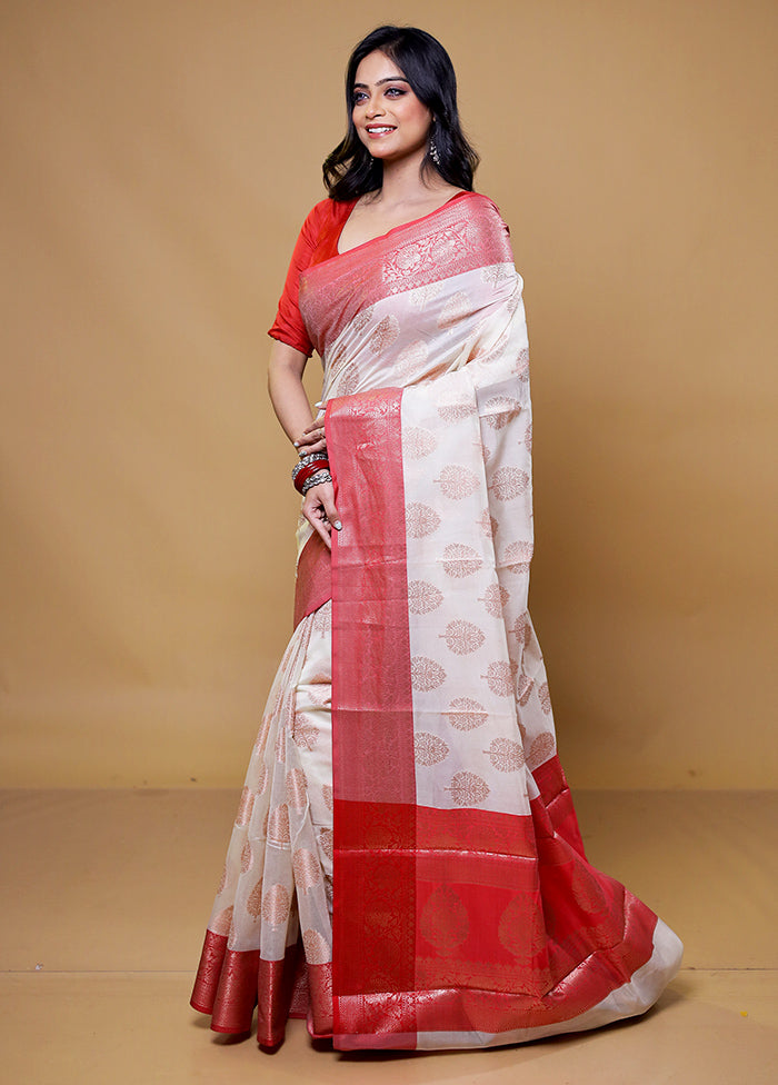 White Cotton Saree With Blouse Piece