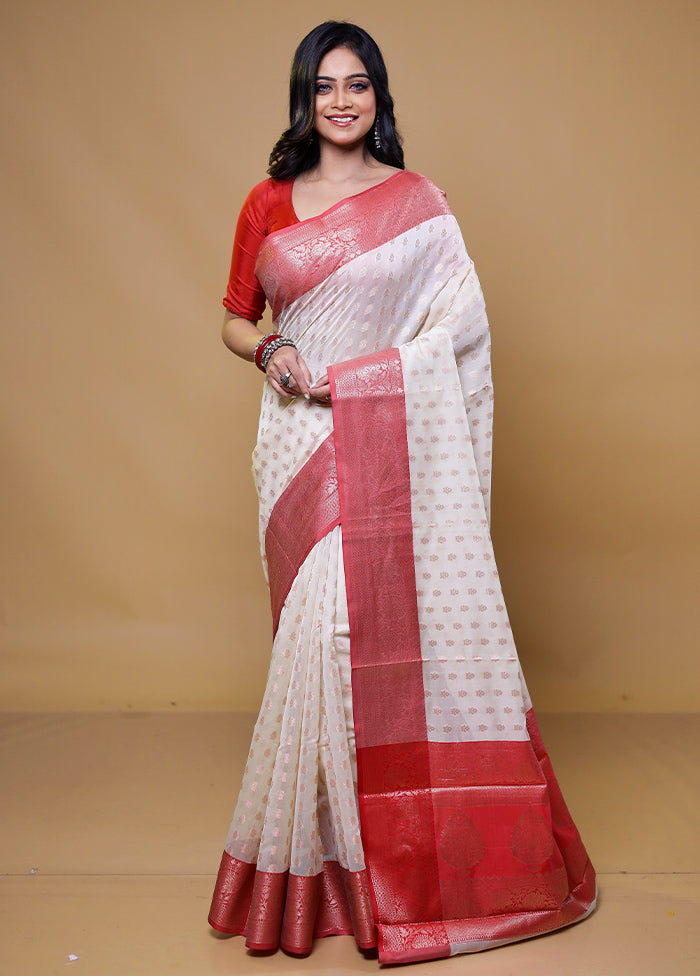 White Cotton Saree With Blouse Piece