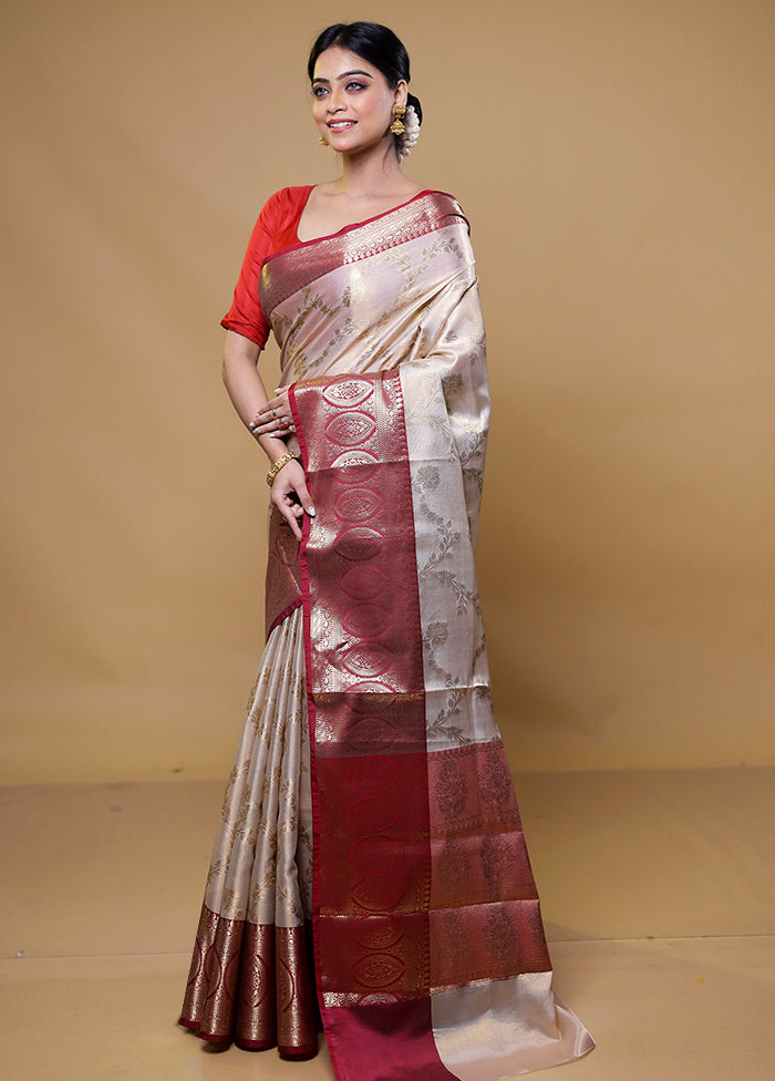 Cream Tissue Silk Saree With Blouse Piece