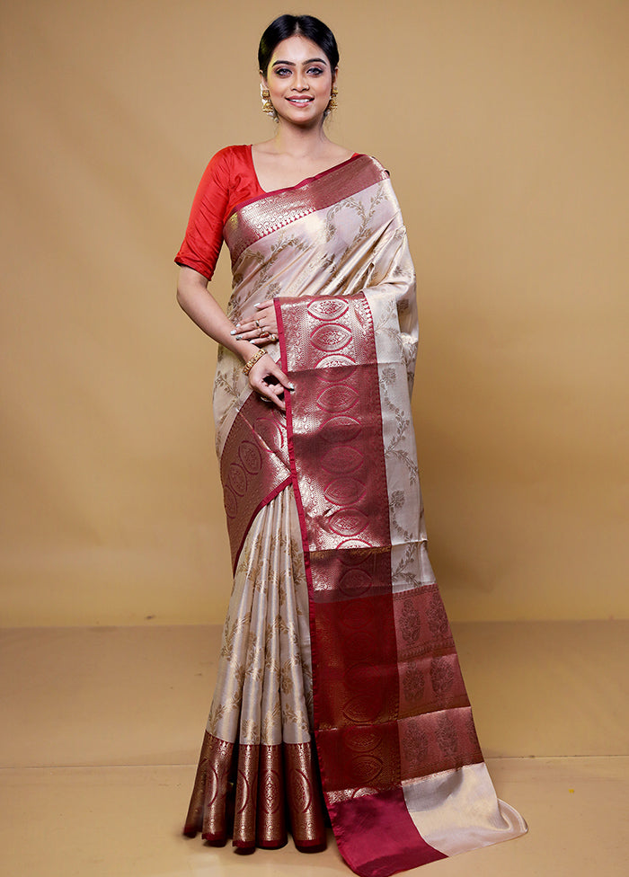 Cream Tissue Silk Saree With Blouse Piece