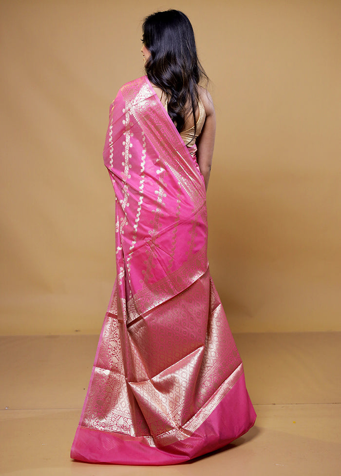 Pink Kora Silk Saree With Blouse Piece