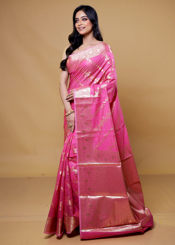 Pink Kora Silk Saree With Blouse Piece