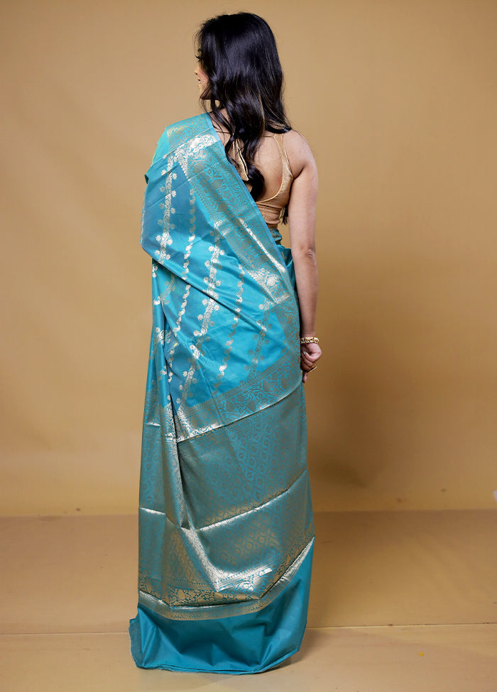 Blue Kora Silk Saree With Blouse Piece