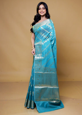 Blue Kora Silk Saree With Blouse Piece