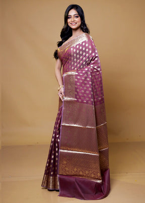 Purple Kora Silk Saree With Blouse Piece