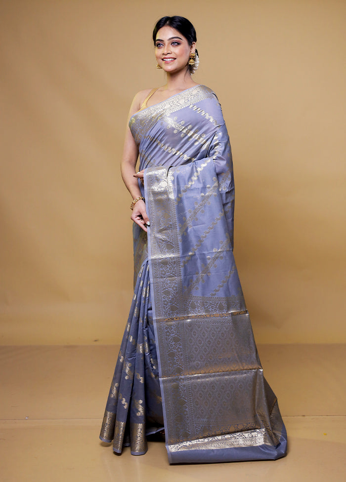 Grey Kora Silk Saree With Blouse Piece