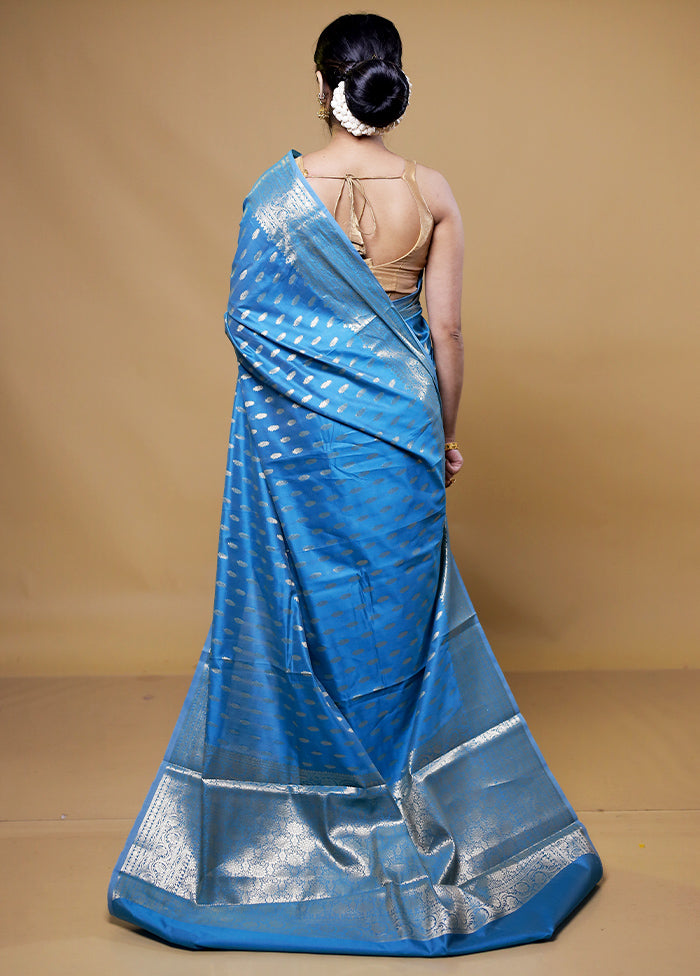 Blue Kora Silk Saree With Blouse Piece