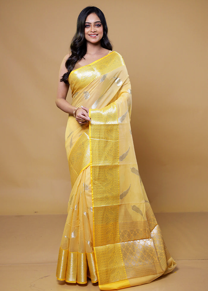 Yellow Cotton Saree With Blouse Piece