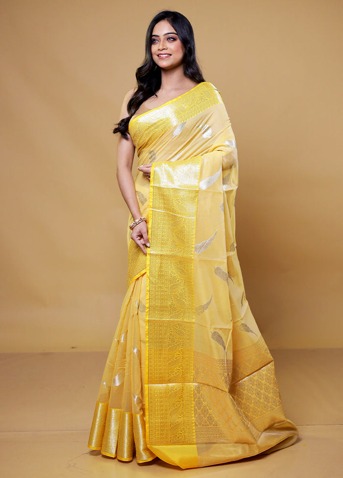 Yellow Cotton Saree With Blouse Piece