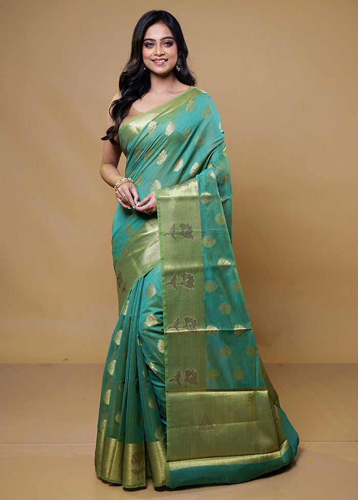 Green Kora Silk Saree With Blouse Piece