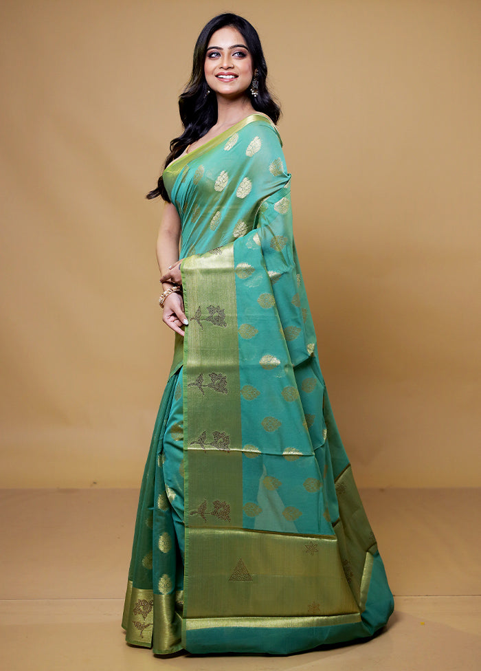 Green Kora Silk Saree With Blouse Piece