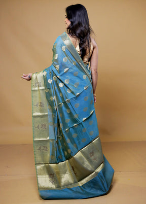 Blue Kora Silk Saree With Blouse Piece