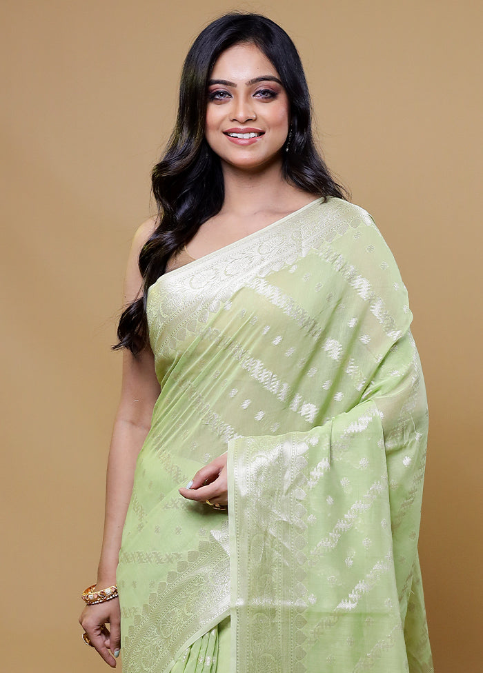 Green Kora Silk Saree With Blouse Piece