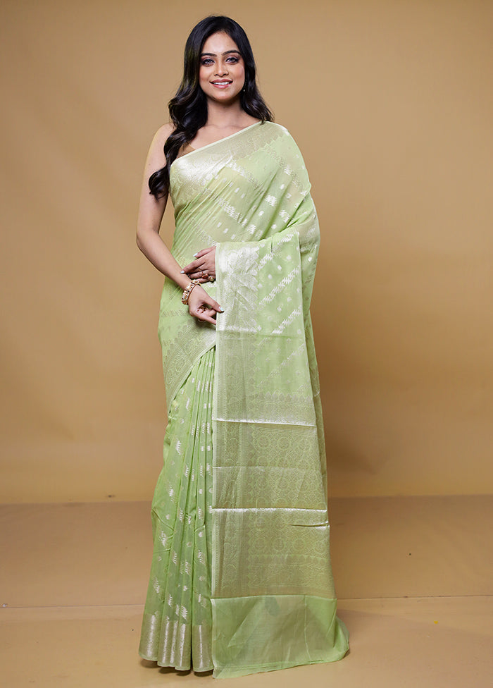 Green Kora Silk Saree With Blouse Piece