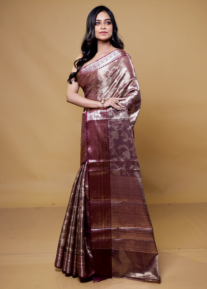 Purple Tissue Silk Saree With Blouse Piece