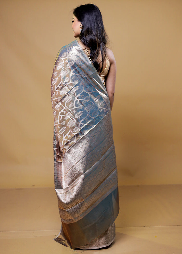 Blue Tissue Silk Saree With Blouse Piece