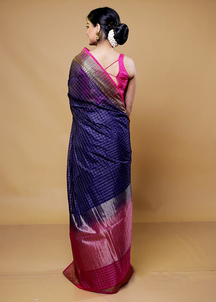 Blue Kora Silk Saree With Blouse Piece