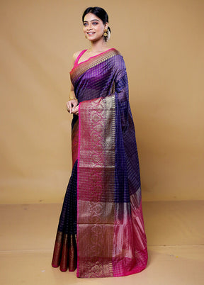 Blue Kora Silk Saree With Blouse Piece