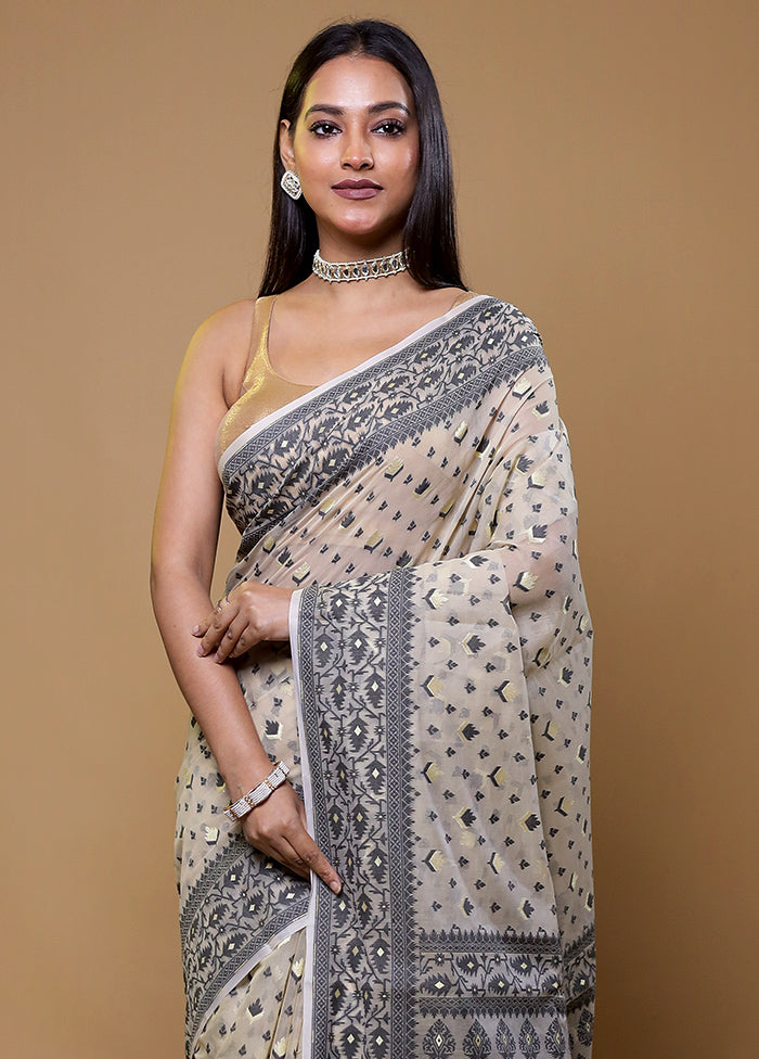 Cream Kora Silk Saree With Blouse Piece