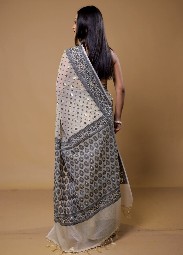 Cream Kora Silk Saree With Blouse Piece