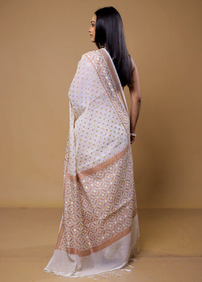 Cream Kora Silk Saree With Blouse Piece