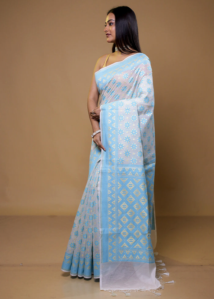 White Kora Silk Saree With Blouse Piece