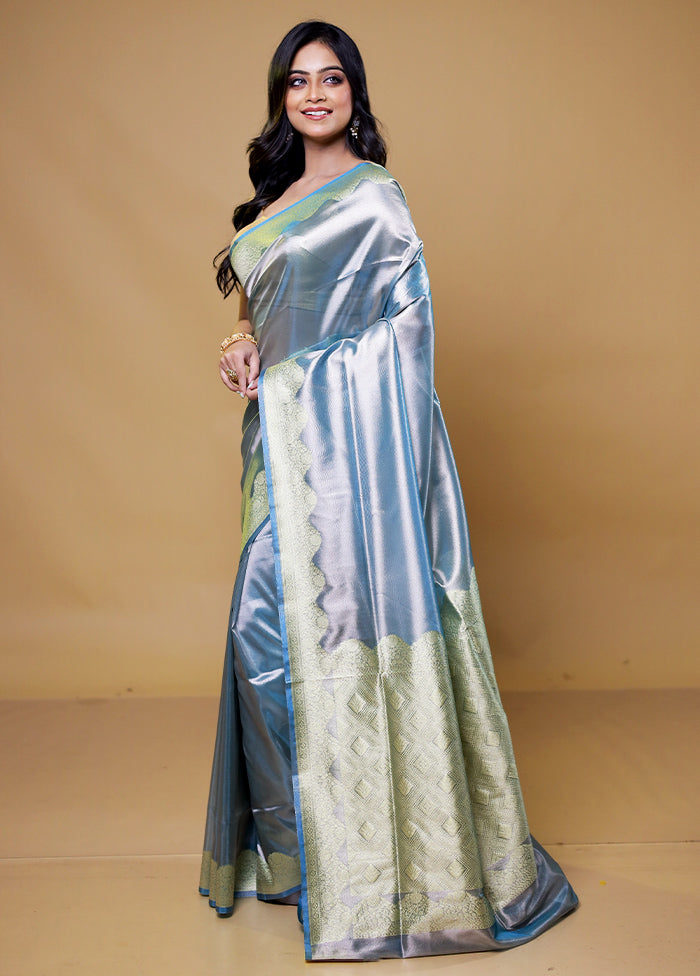 Blue Tissue Silk Saree With Blouse Piece