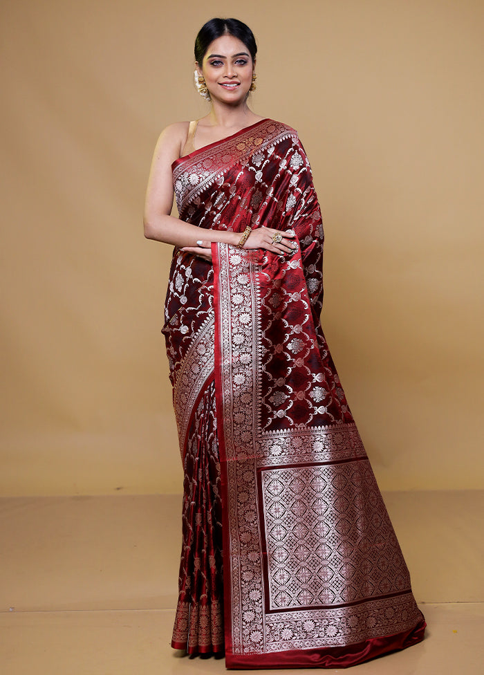 Maroon Katan Silk Saree With Blouse Piece