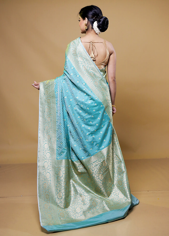 Blue Katan Silk Saree With Blouse Piece