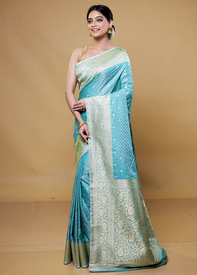 Blue Katan Silk Saree With Blouse Piece