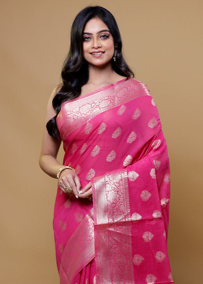 Pink Kota Cotton Saree With Blouse Piece