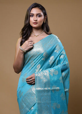 Blue Kota Cotton Saree With Blouse Piece