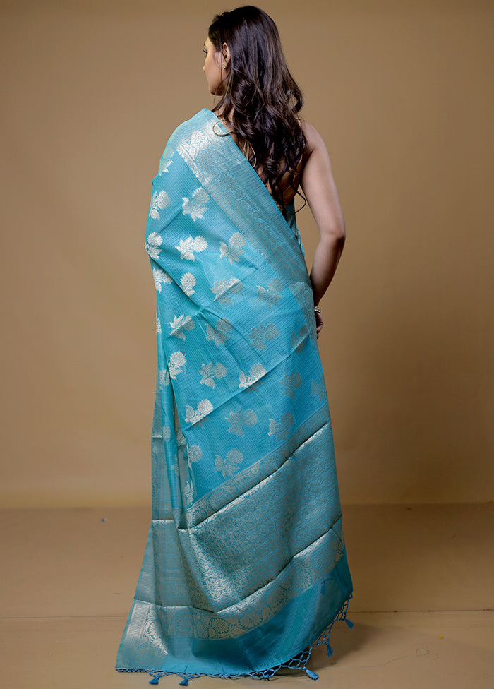 Blue Kota Cotton Saree With Blouse Piece