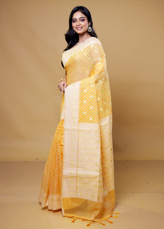 Yellow Kora Silk Saree With Blouse Piece