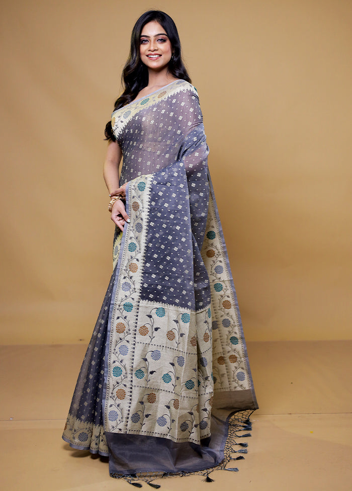 Grey Kora Silk Saree With Blouse Piece