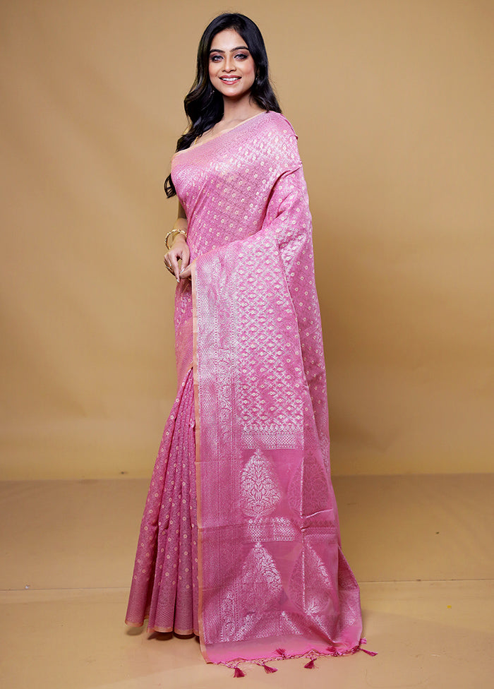 Pink Kora Silk Saree With Blouse Piece