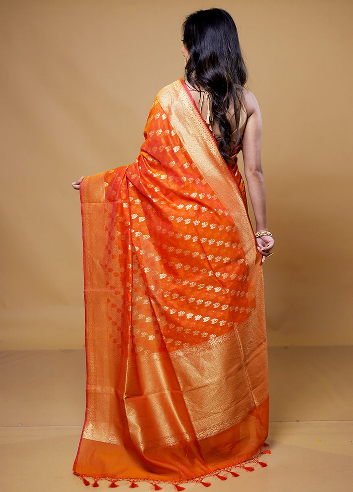 Orange Kora Silk Saree With Blouse Piece