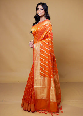 Orange Kora Silk Saree With Blouse Piece