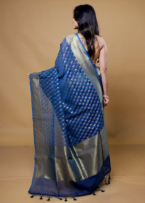 Blue Kora Silk Saree With Blouse Piece