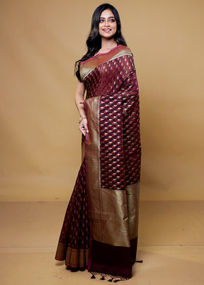 Maroon Kora Silk Saree With Blouse Piece