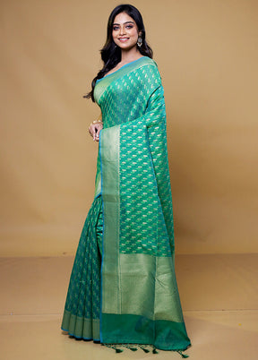 Green Kora Silk Saree With Blouse Piece