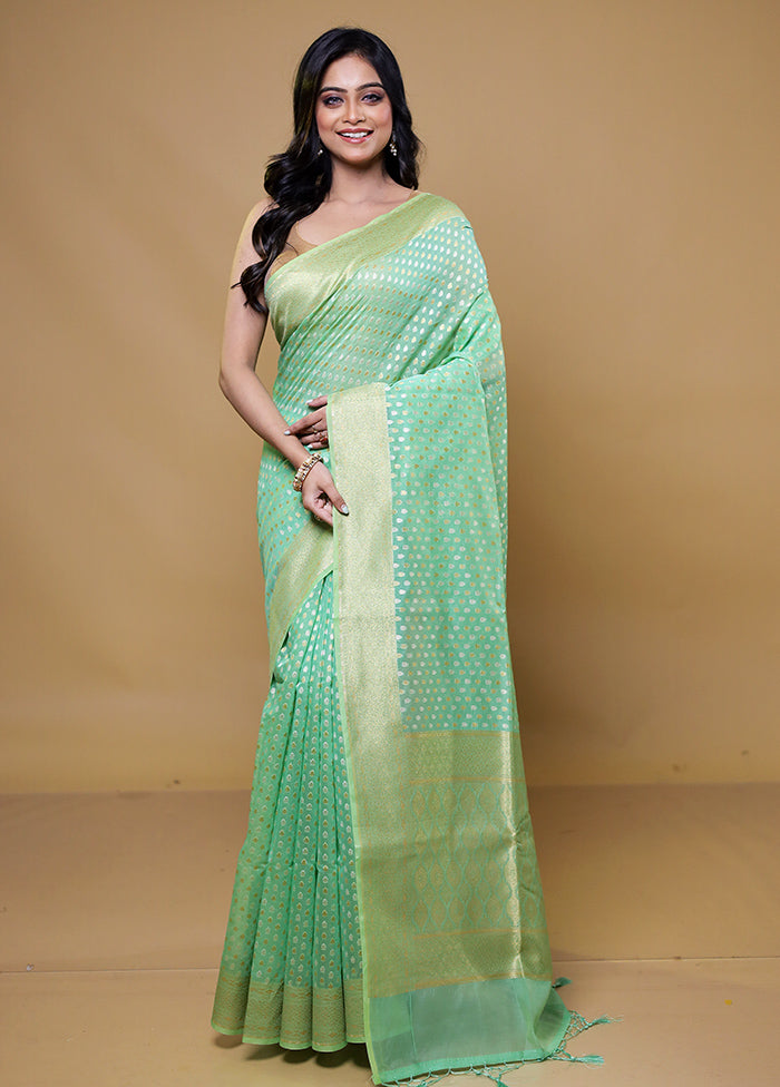 Green Kora Silk Saree With Blouse Piece