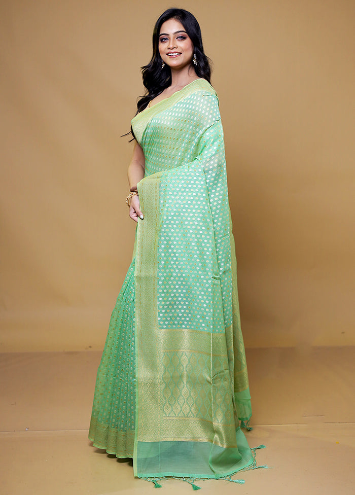 Green Kora Silk Saree With Blouse Piece