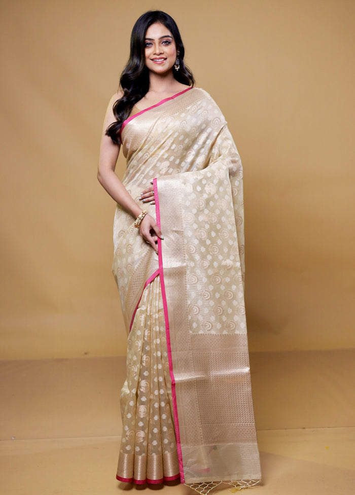 Cream Tissue Silk Saree With Blouse Piece