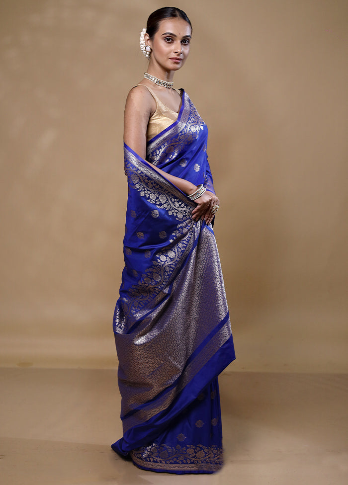 Blue Katan Silk Saree With Blouse Piece