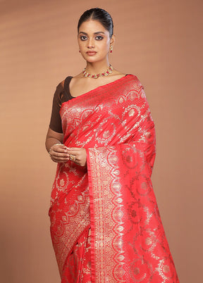 Red Banarasi Silk Saree With Blouse Piece